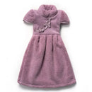 Plush pink coral fleece cheongsam hand towel for kitchen and bathroom