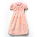 Plush pink coral fleece cheongsam hand towel for kitchen and bathroom