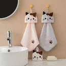 Plush pink & pale yellow cartoon cat hand towel for kitchen