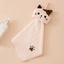Plush pink & pale yellow cartoon cat hand towel for kitchen