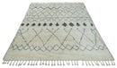 Plush Thick Beni Ourain 8x10.5 Ivory and Charcoal Geometrical design Moroccan Rug Made with fine Wool