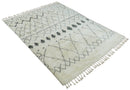 Plush Thick Beni Ourain 8x10.5 Ivory and Charcoal Geometrical design Moroccan Rug Made with fine Wool