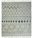 Plush Thick Beni Ourain 8x10.5 Ivory and Charcoal Geometrical design Moroccan Rug Made with fine Wool