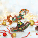 Christmas Horse Musical Figurine Resin Wind Up Holiday Decor 8 Inch
