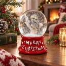 White Owl Perched on Red Base Mini Water Snow Globe