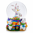 Spring Easter Egg Painting Rabbits Music Box Snow Globe 6 Inches Tall