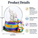 Spring Easter Egg Painting Rabbits Music Box Snow Globe 6 Inches Tall