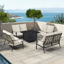 Black Aluminum Fire Table Set with Four Deep Seating Loveseats