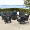 Black Aluminum Fire Table Set with Four Deep Seating Loveseats