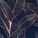 Dark Blue Wallpaper with Gold Leaves