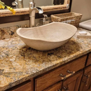 Oval Polished Tan Travertine Vessel Bathroom Sink - Handcrafted Natural Stone Above Counter Vanity Basin