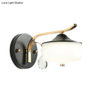 Post modern black & gold wall sconce bedroom opal glass light