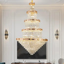 Post-modern gold grand hall crystal chandelier spiral staircase light