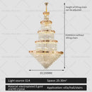 Post-modern gold grand hall crystal chandelier spiral staircase light