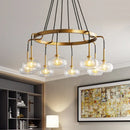 Post-modern gold metal finish island chandelier with clear glass kitchen