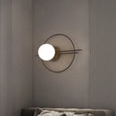 Postmodern black & brass sconce light with white glass bedroom lamp