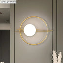 Postmodern black & brass sconce light with white glass bedroom lamp