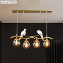 DecorBites™ Postmodern Iron Pendant Light with 4-Lights, Black/Gold Finish, Amber Ball Glass Shade, Bird Deco - Sprig Island