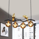 DecorBites™ Postmodern Iron Pendant Light with 4-Lights, Black/Gold Finish, Amber Ball Glass Shade, Bird Deco - Sprig Island