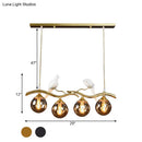 DecorBites™ Postmodern Iron Pendant Light with 4-Lights, Black/Gold Finish, Amber Ball Glass Shade, Bird Deco - Sprig Island