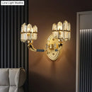Postmodern blue & gold crystal wall mount lamp bedroom sconce