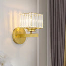 Postmodern brass & black crystal block wall sconce for bedroom