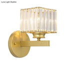 Postmodern brass & black crystal block wall sconce for bedroom