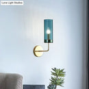 Postmodern brass finish smoked glass wall lamp bedroom sconce