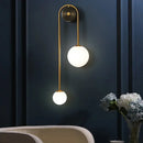 DecorBites™ Postmodern Brass Arc Wall Sconce Light with Opal Glass Shade - 2-Head Metal Design