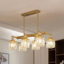 DecorBites™ Postmodern Crystal Gold Island Lamp: Beveled 6-Head Cylinder Hanging Light Fixture