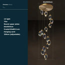 Postmodern crystal stone copper chandelier for staircase lighting
