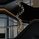 Postmodern crystal stone copper chandelier for staircase lighting