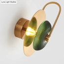 Postmodern gold and olive glass disc wall sconce living room lamp