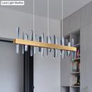 Postmodern gold crystal linear hanging island light dining room