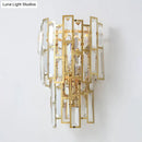 DecorBites™ Postmodern Gold Sconce with Crystal Rectangle Shade - 2 Bulbs - Living Room Wall Lamp
