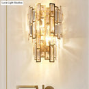 DecorBites™ Postmodern Gold Sconce with Crystal Rectangle Shade - 2 Bulbs - Living Room Wall Lamp