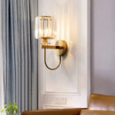 DecorBites™ Postmodern Gold Cylindrical Crystal Wall Sconce with Curved Arm