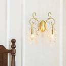 Postmodern gold curve arm sconce light with crystal – living room sconce