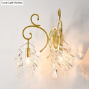 Postmodern gold curve arm sconce light with crystal – living room sconce