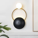 DecorBites™ Postmodern Orbital Flush Mount Iron 2-Light Wall Sconce in Black-Gold with Orb Opal Glass Shade