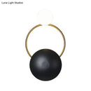 DecorBites™ Postmodern Orbital Flush Mount Iron 2-Light Wall Sconce in Black-Gold with Orb Opal Glass Shade