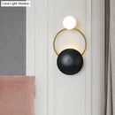 DecorBites™ Postmodern Orbital Flush Mount Iron 2-Light Wall Sconce in Black-Gold with Orb Opal Glass Shade