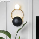 DecorBites™ Postmodern Orbital Flush Mount Iron 2-Light Wall Sconce in Black-Gold with Orb Opal Glass Shade
