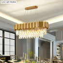 Postmodern oval hanging light gold crystal chandelier dining room
