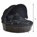 Alora Premium Black Outdoor Patio Rattan Daybed Sofa W/ Adjustable Table Top, Canopy & 3 Pillows, 76'' (92534186)