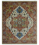 Premium Fine 9x12 Rust, Ivory and Olive Hand Knotted wool area rug