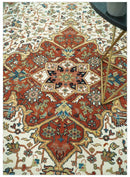 Premium Fine Floral Ivory and Rust Traditional Heriz 9x12 Hand Knotted wool area rug