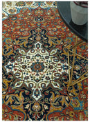 Premium Fine Hand Knotted Floral Rust, Ivory and Blue Traditional Heriz 8x10 wool area rug