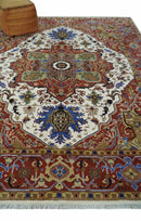 Premium Fine Knots Rust, Ivory and Olive 8x10 Hand knotted Traditional Wool Area Rug