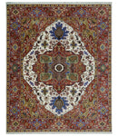 Premium Fine Knots Rust, Ivory and Olive 8x10 Hand knotted Traditional Wool Area Rug